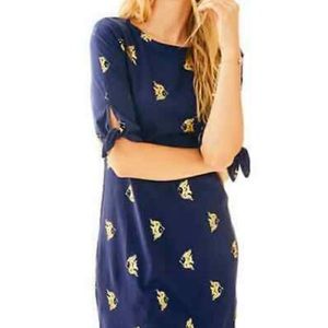 Lilly Pulitzer Preston Tie Half Sleeve Blue Gold Fish T-Shirt Dress